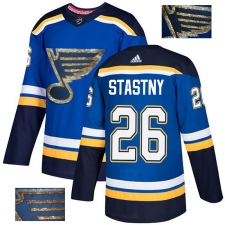 Men's Adidas St. Louis Blues #26 Paul Stastny Authentic Royal Blue Fashion Gold NHL Jersey