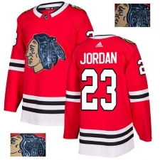 Men's Adidas Chicago Blackhawks #23 Michael Jordan Authentic Red Fashion Gold NHL Jersey