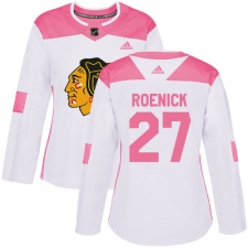 Women's Adidas Chicago Blackhawks #27 Jeremy Roenick Authentic White/Pink Fashion NHL Jersey