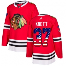 Men's Adidas Chicago Blackhawks #37 Graham Knott Authentic Red USA Flag Fashion NHL Jersey
