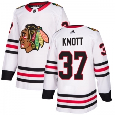 Youth Adidas Chicago Blackhawks #37 Graham Knott Authentic White Away NHL Jersey