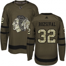 Youth Reebok Chicago Blackhawks #32 Michal Rozsival Authentic Green Salute to Service NHL Jersey