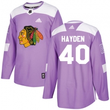 Men's Adidas Chicago Blackhawks #40 John Hayden Authentic Purple Fights Cancer Practice NHL Jersey