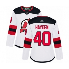 Women's New Jersey Devils #40 John Hayden Authentic White Away Hockey Jersey