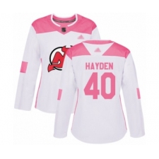 Women's New Jersey Devils #40 John Hayden Authentic White Pink Fashion Hockey Jersey