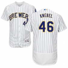 Men's Majestic Milwaukee Brewers #46 Corey Knebel White/Royal Flexbase Authentic Collection MLB Jersey