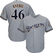 Youth Majestic Milwaukee Brewers #46 Corey Knebel Authentic Grey Road Cool Base MLB Jersey