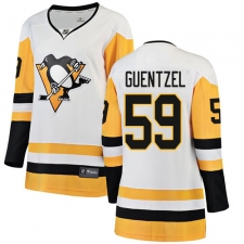Women's Pittsburgh Penguins #59 Jake Guentzel Authentic White Away Fanatics Branded Breakaway NHL Jersey