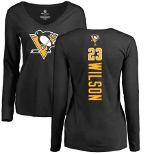 NHL Women's Adidas Pittsburgh Penguins #23 Scott Wilson Black Backer Long Sleeve T-Shirt