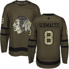 Men's Reebok Chicago Blackhawks #8 Nick Schmaltz Authentic Green Salute to Service NHL Jersey
