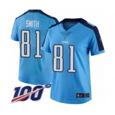 Women's Tennessee Titans #81 Jonnu Smith Limited Light Blue Rush Vapor Untouchable 100th Season Football Jersey