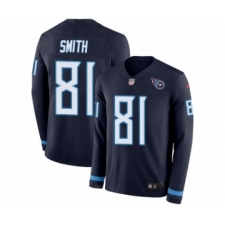 Youth Nike Tennessee Titans #81 Jonnu Smith Limited Navy Blue Therma Long Sleeve NFL Jersey