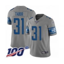 Men's Detroit Lions #31 Teez Tabor Limited Gray Inverted Legend 100th Season Football Jersey