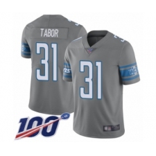 Men's Detroit Lions #31 Teez Tabor Limited Steel Rush Vapor Untouchable 100th Season Football Jersey