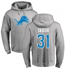 NFL Nike Detroit Lions #31 Teez Tabor Ash Name & Number Logo Pullover Hoodie