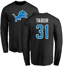 NFL Nike Detroit Lions #31 Teez Tabor Black Name & Number Logo Long Sleeve T-Shirt