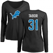 NFL Women's Nike Detroit Lions #31 Teez Tabor Black Name & Number Logo Long Sleeve T-Shirt