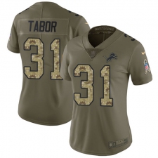 Women Nike Detroit Lions #31 Teez Tabor Limited Olive Camo Salute to Service NFL Jersey