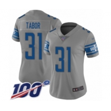 Women's Detroit Lions #31 Teez Tabor Limited Gray Inverted Legend 100th Season Football Jersey