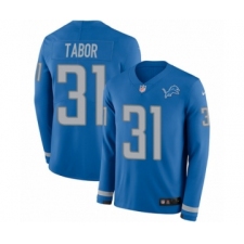 Youth Nike Detroit Lions #31 Teez Tabor Limited Blue Therma Long Sleeve NFL Jersey