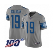 Men's Detroit Lions #19 Kenny Golladay Limited Gray Inverted Legend 100th Season Football Jersey