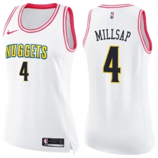 Women's Nike Denver Nuggets #4 Paul Millsap Swingman White/Pink Fashion NBA Jersey