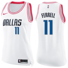 Women's Nike Dallas Mavericks #11 Yogi Ferrell Swingman White/Pink Fashion NBA Jersey