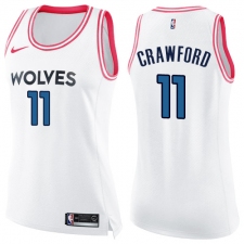 Women's Nike Minnesota Timberwolves #11 Jamal Crawford Swingman White/Pink Fashion NBA Jersey
