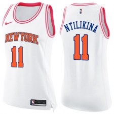 Women's Nike New York Knicks #11 Frank Ntilikina Swingman White/Pink Fashion NBA Jersey