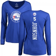 NBA Women's Nike Philadelphia 76ers #5 Amir Johnson Royal Blue Backer Long Sleeve T-Shirt