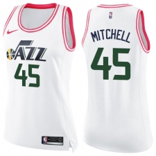 Women's Nike Utah Jazz #45 Donovan Mitchell Swingman White/Pink Fashion NBA Jersey