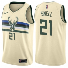 Men's Nike Milwaukee Bucks #21 Tony Snell Authentic Cream NBA Jersey - City Edition