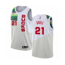 Men's Nike Milwaukee Bucks #21 Tony Snell White Swingman Jersey - Earned Edition