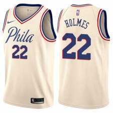 Men's Nike Philadelphia 76ers #22 Richaun Holmes Swingman Cream NBA Jersey - City Edition