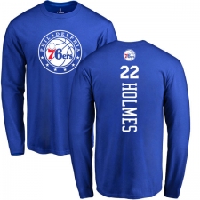 NBA Nike Philadelphia 76ers #22 Richaun Holmes Royal Blue Backer Long Sleeve T-Shirt