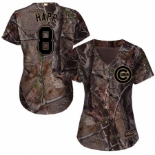 Women's Majestic Chicago Cubs #8 Ian Happ Authentic Camo Realtree Collection Flex Base MLB Jersey
