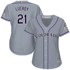 Women's Majestic Colorado Rockies #21 Jonathan Lucroy Authentic Grey Road Cool Base MLB Jersey