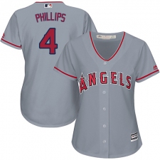 Women's Majestic Los Angeles Angels of Anaheim #4 Brandon Phillips Replica Grey Road Cool Base MLB Jersey