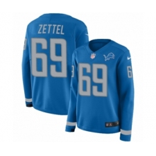 Women's Nike Detroit Lions #69 Anthony Zettel Limited Blue Therma Long Sleeve NFL Jersey