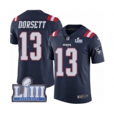 Men's Nike New England Patriots #13 Phillip Dorsett Limited Navy Blue Rush Vapor Untouchable Super Bowl LIII Bound NFL Jersey