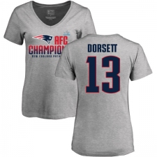 Women's Nike New England Patriots #13 Phillip Dorsett Heather Gray 2017 AFC Champions V-Neck T-Shirt