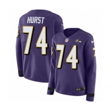 Women's Nike Baltimore Ravens #74 James Hurst Limited Purple Therma Long Sleeve NFL Jersey