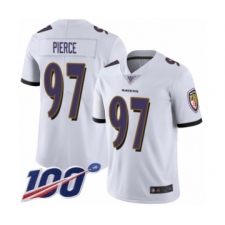 Men's Baltimore Ravens #97 Michael Pierce White Vapor Untouchable Limited Player 100th Season Football Jersey