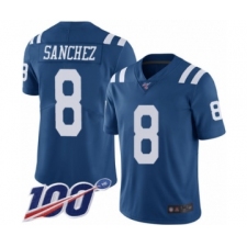 Men's Indianapolis Colts #8 Rigoberto Sanchez Limited Royal Blue Rush Vapor Untouchable 100th Season Football Jersey