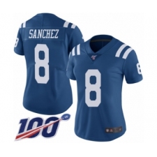 Women's Indianapolis Colts #8 Rigoberto Sanchez Limited Royal Blue Rush Vapor Untouchable 100th Season Football Jersey