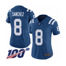 Women's Indianapolis Colts #8 Rigoberto Sanchez Royal Blue Team Color Vapor Untouchable Limited Player 100th Season Football Jersey