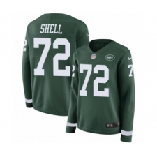 Women's Nike New York Jets #72 Brandon Shell Limited Green Therma Long Sleeve NFL Jersey