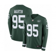 Men's Nike New York Jets #95 Josh Martin Limited Green Therma Long Sleeve NFL Jersey