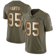 Men's Nike New York Jets #95 Josh Martin Limited Olive/Gold 2017 Salute to Service NFL Jersey