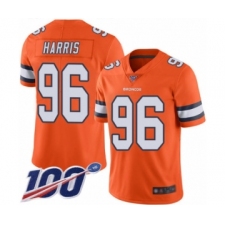 Men's Denver Broncos #96 Shelby Harris Limited Orange Rush Vapor Untouchable 100th Season Football Jersey
